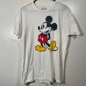 Disney Mickey Mouse - Authentic Pixelated Short Sleeve Shirt - White, Large